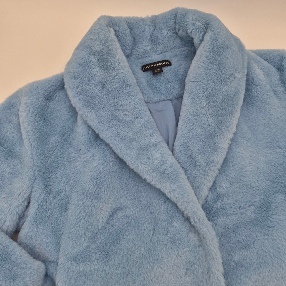 Boston Proper Light Blue Faux Fur Shawl Collar Jacket Coat 2CG9030 Size M